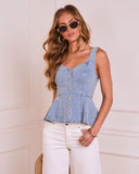 Karan Buttoned Denim Peplum Top