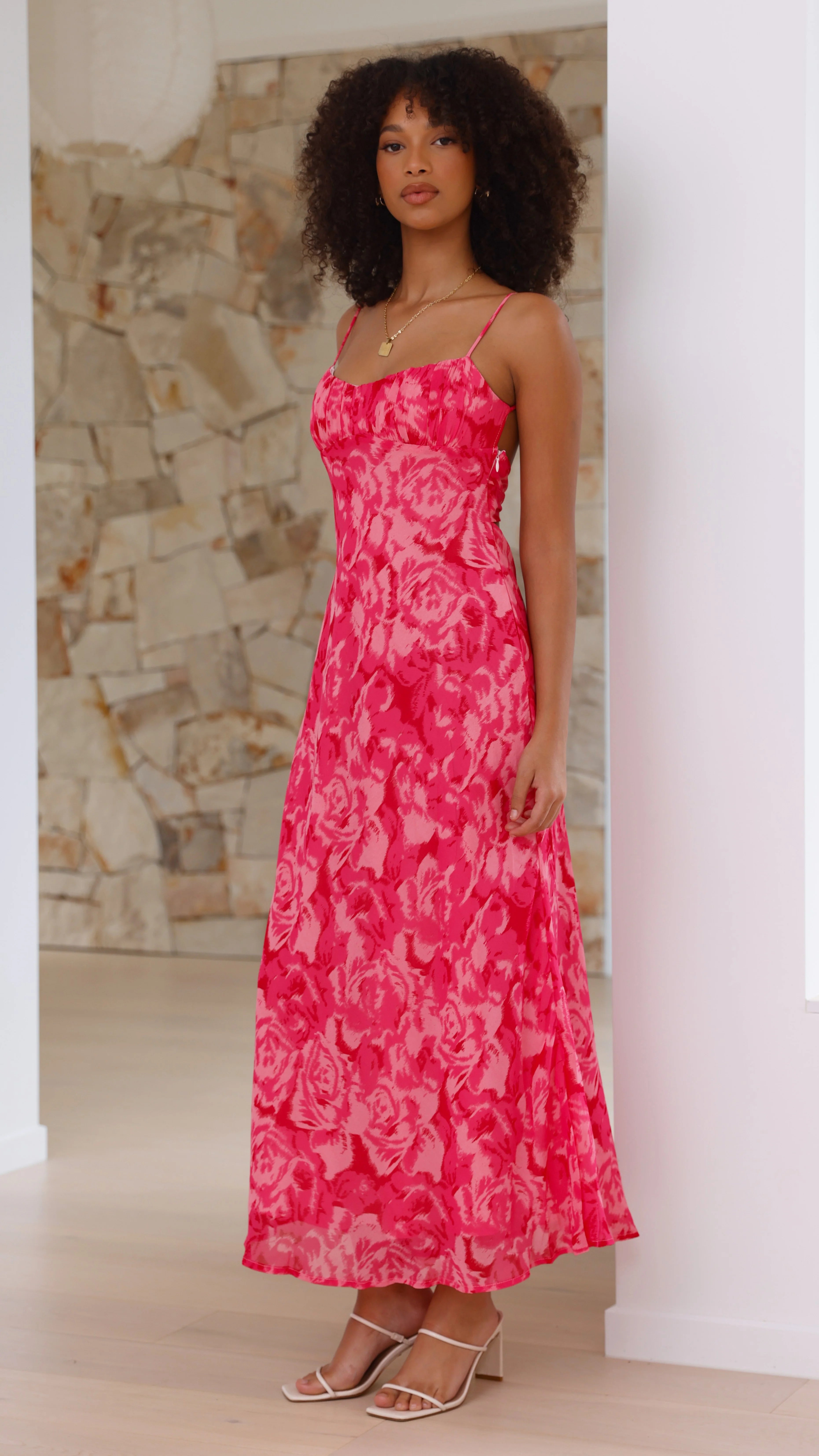 Margie Midi Dress Pink Floral
