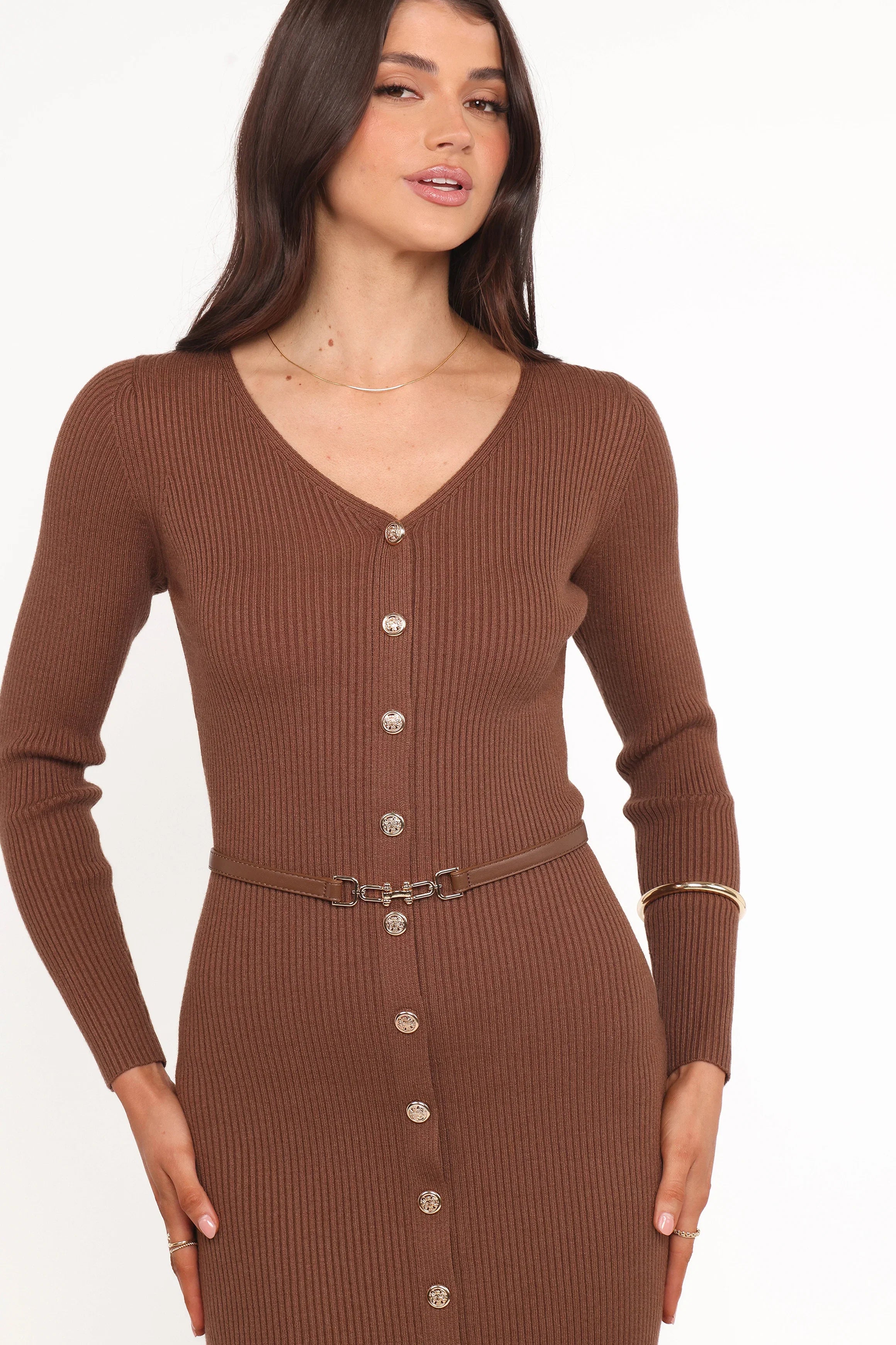 Brydie Long Sleeve Midi Dress Chocolate Brown