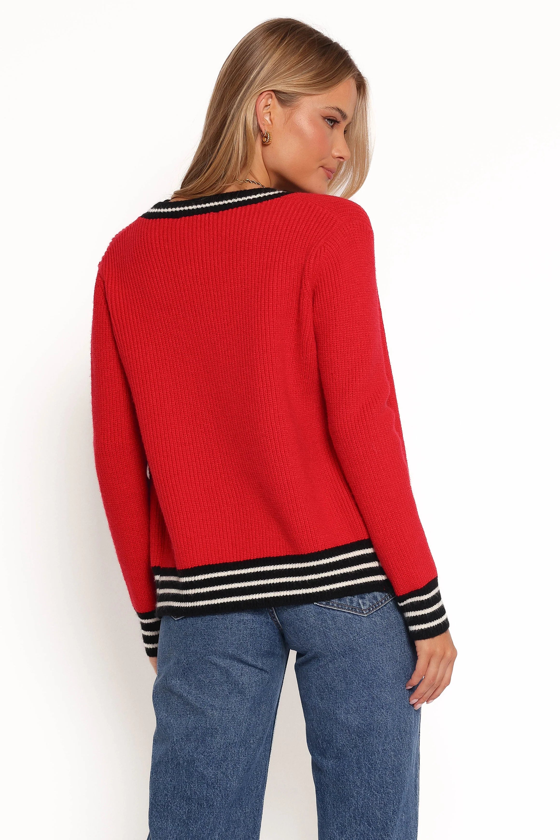 Yorkshire Contrast Hem Cardigan Red