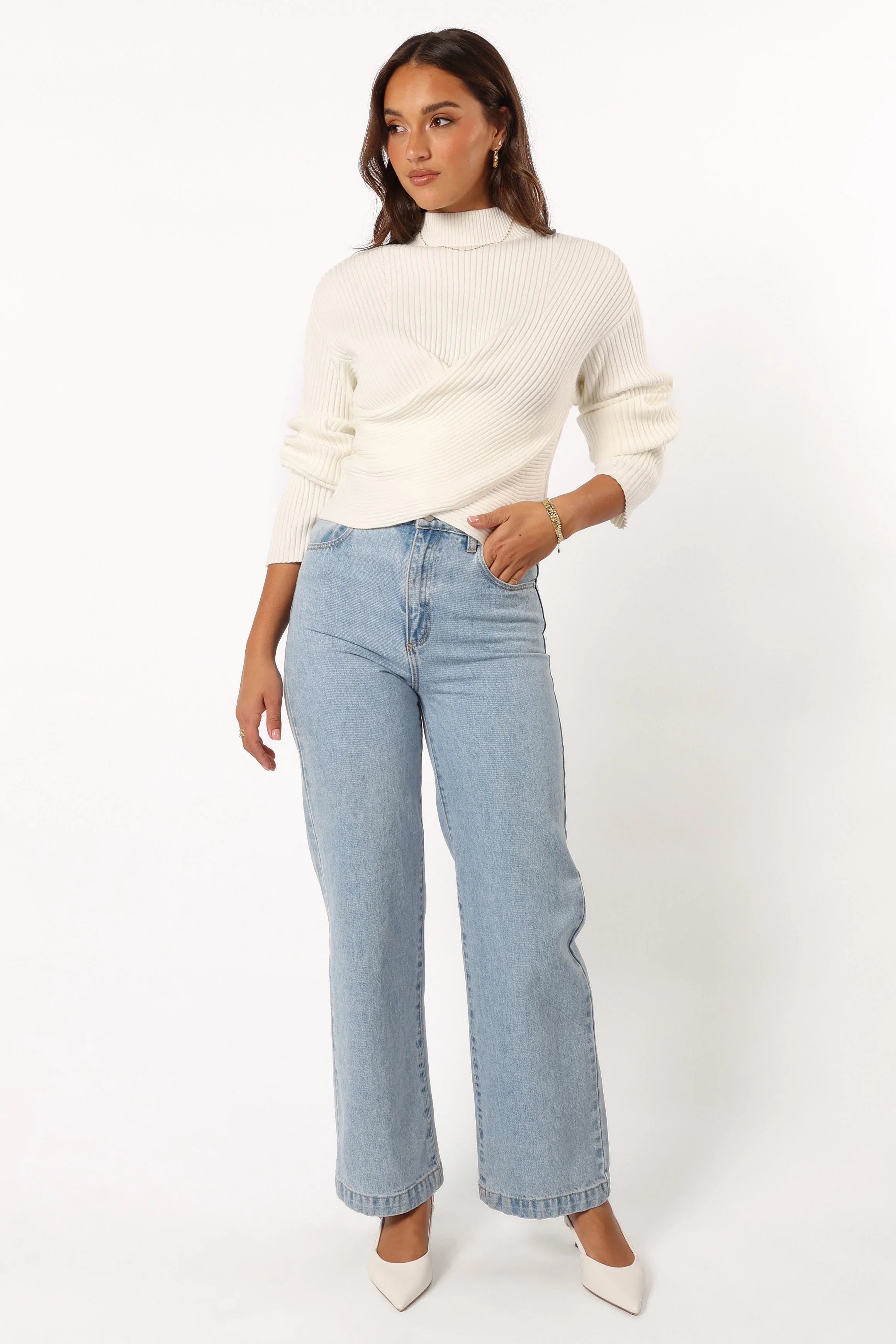 Tuilly Wrap Front Knit Sweater Cream
