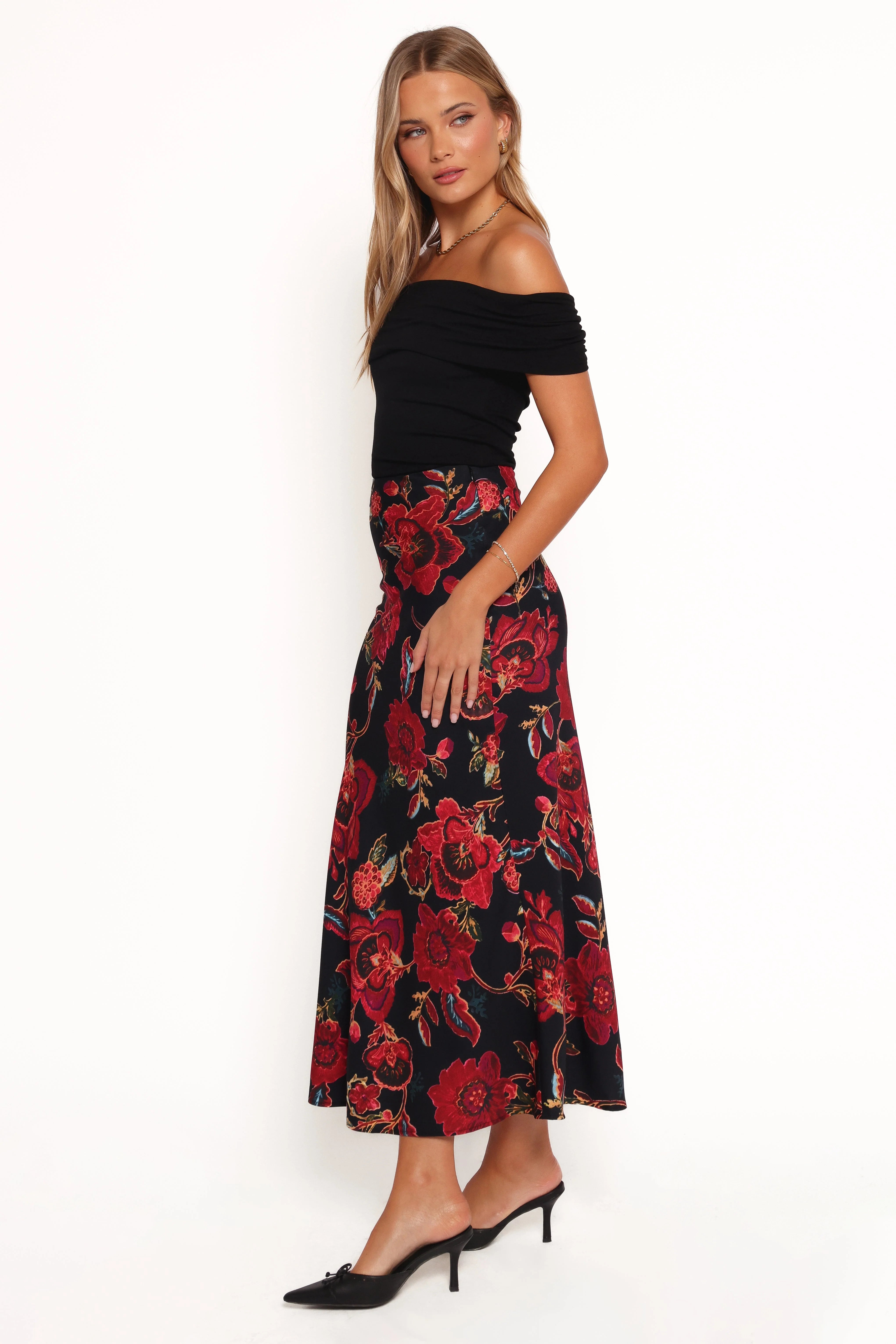 Evie Maxi Skirt Black Floral
