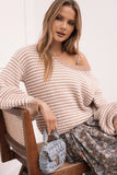 Becca Crewneck Waffle Stitch Stripe Knit Sweater Tan