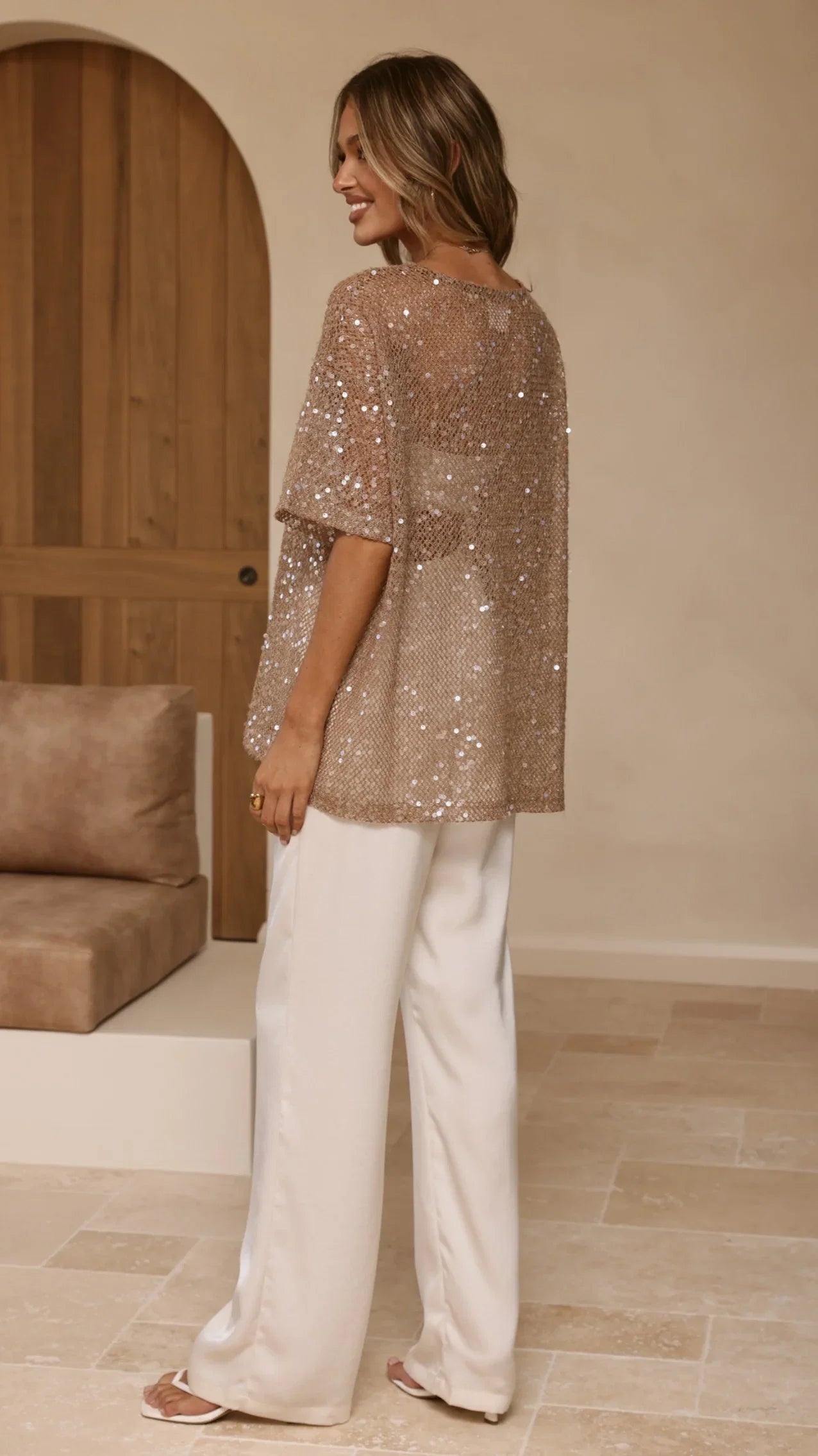 Varni Oversized Sequins Tee Mocha