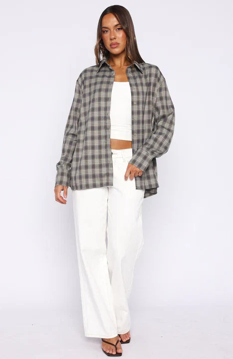 At First Light Button Up Shirt Blue Grey Check