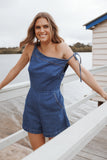 Tatum Off Shoulder Romper Dark Denim