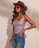 Orchard Darling Cherry Print Corset Crop Top
