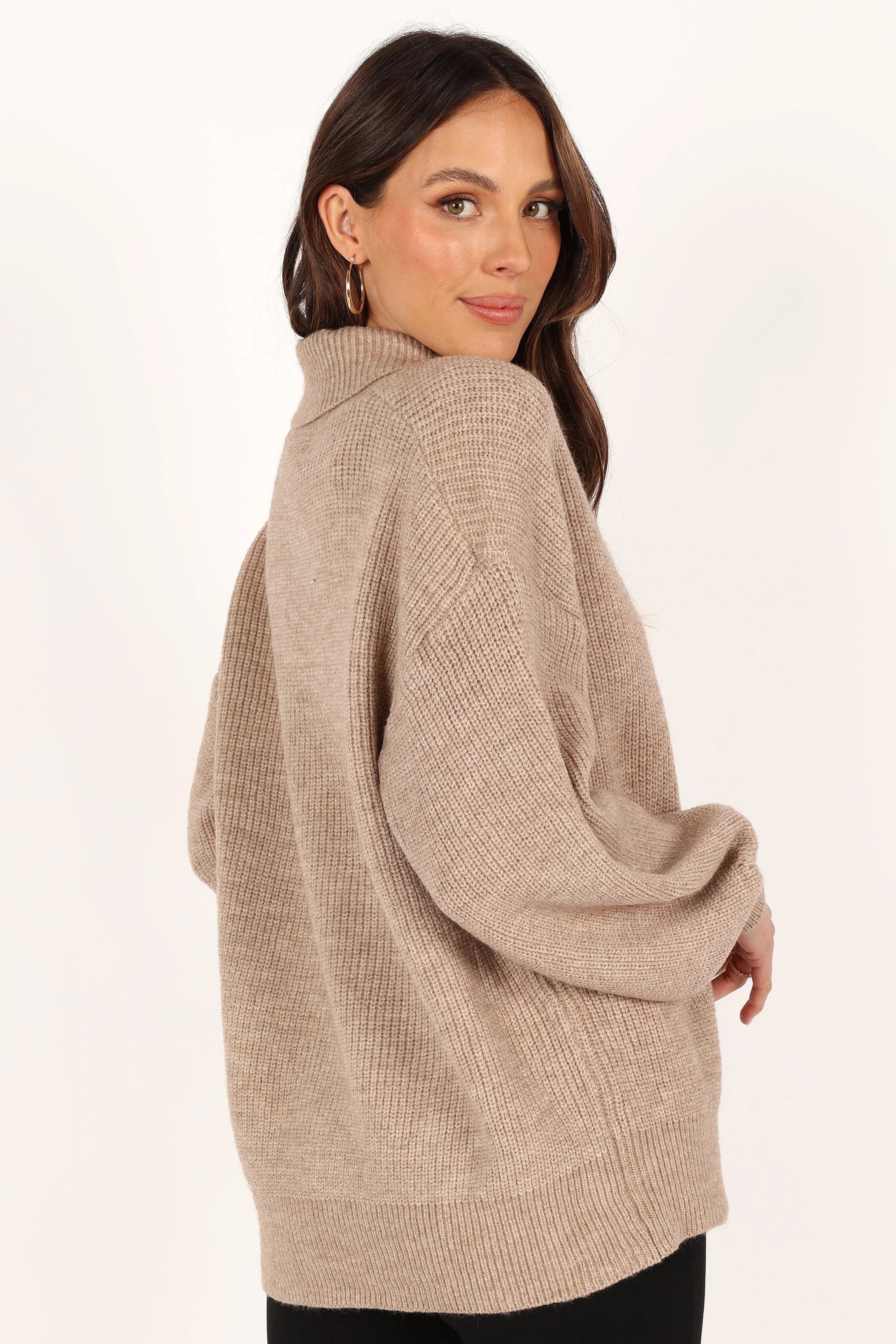 Carly Collar Knit Sweater Oatmeal