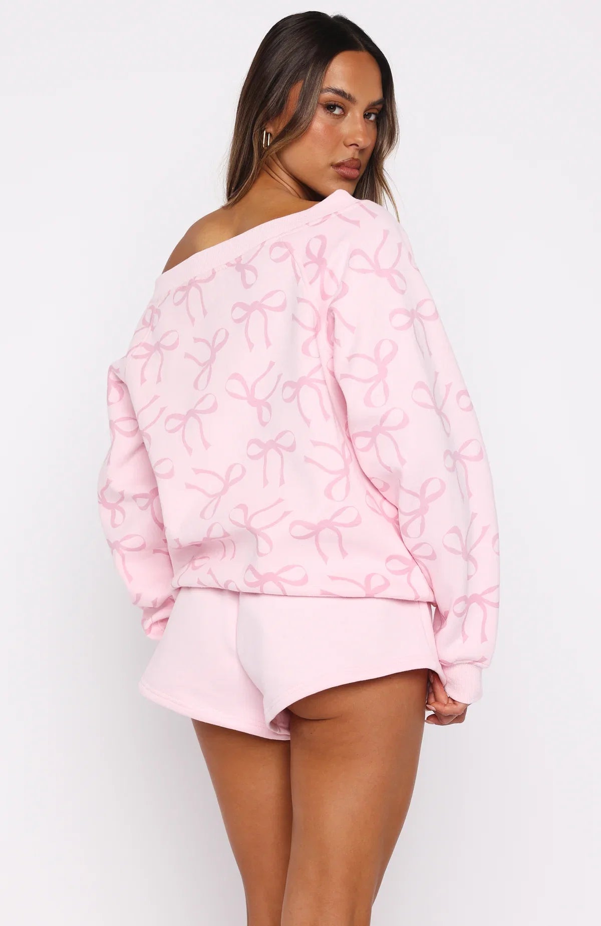 Vol 1 Off Shoulder Printed Sweater Posy Bow