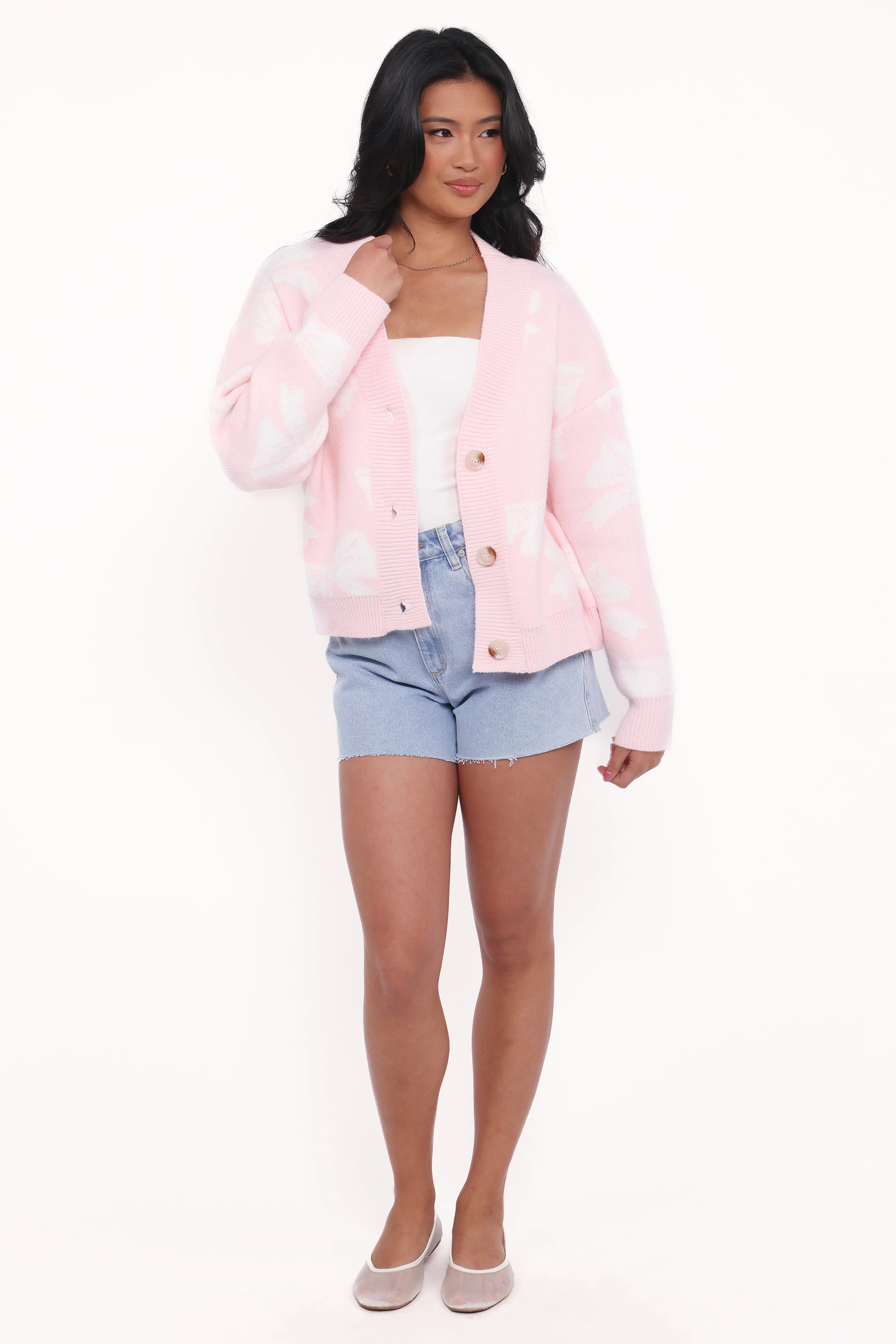 Wrenn Bow Knit Cardigan Soft Pink