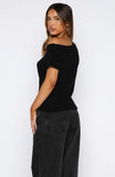 Finding Time Off Shoulder Knit Top Black