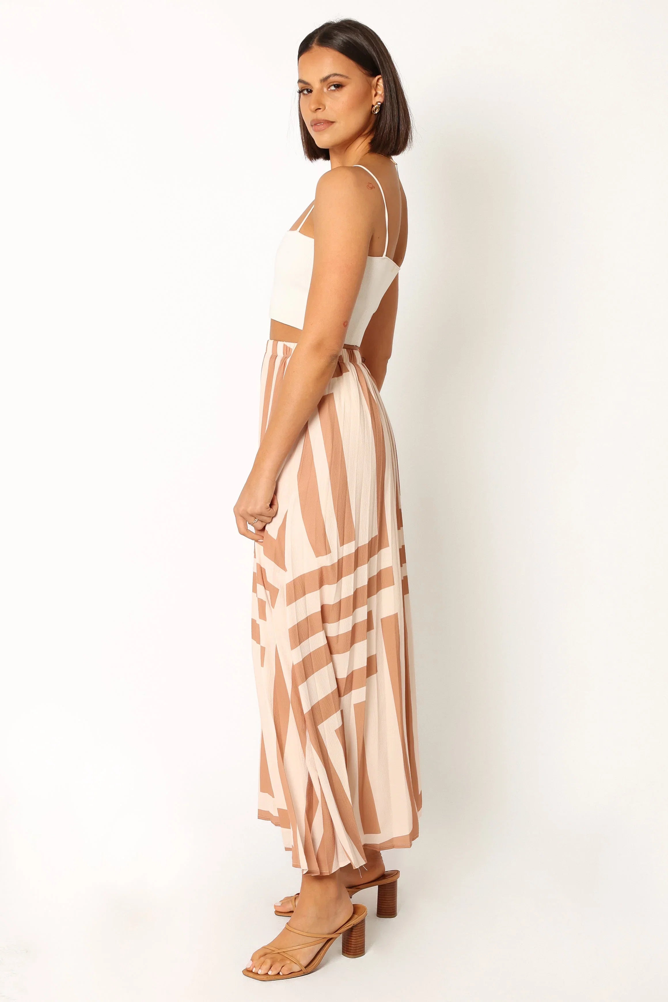Elke Pleat Midi Skirt Tan