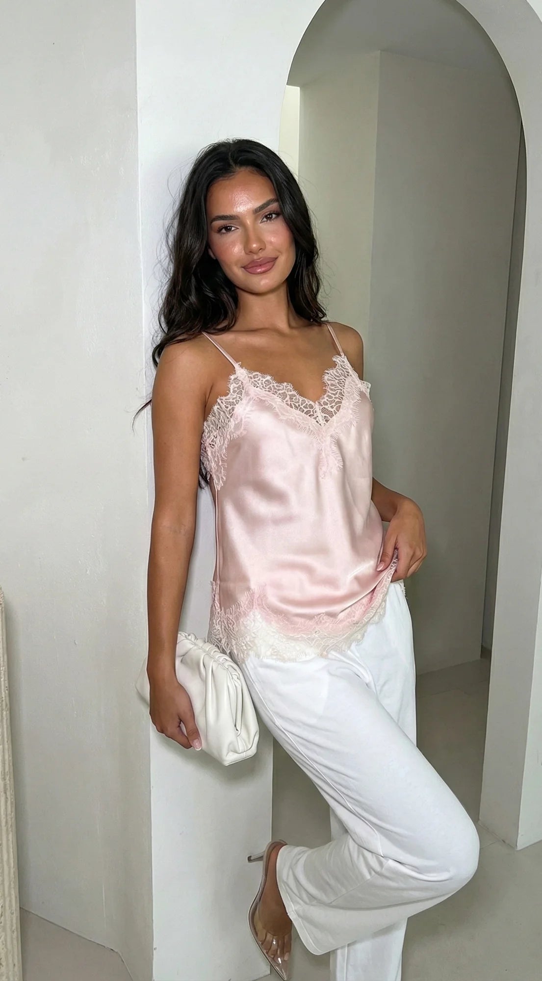 Vienna Lace Satin Cami Pink