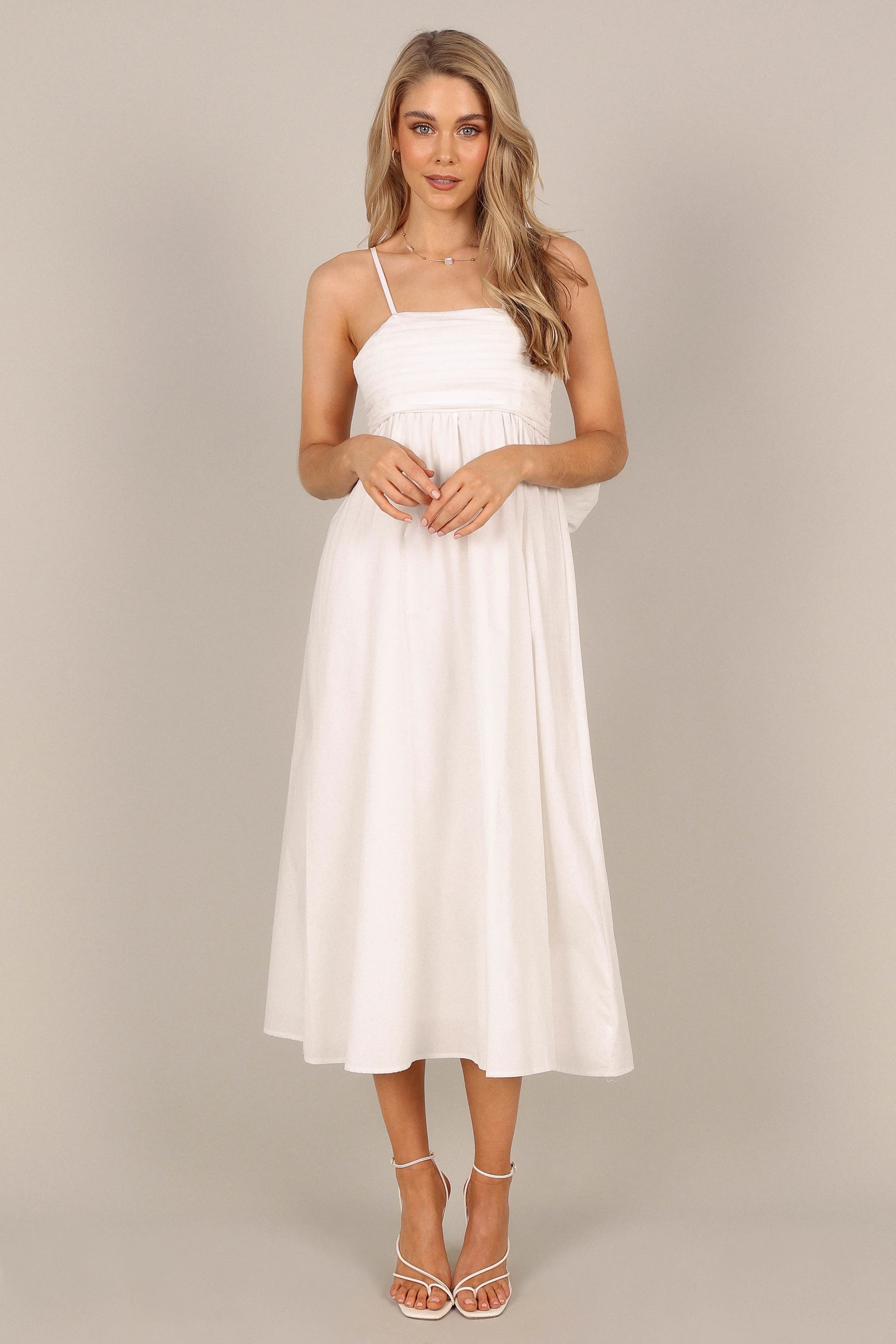 Alice Bow Back Midi Dress White
