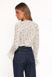 Eira Textured Ruffle Top Cream Blue Floral