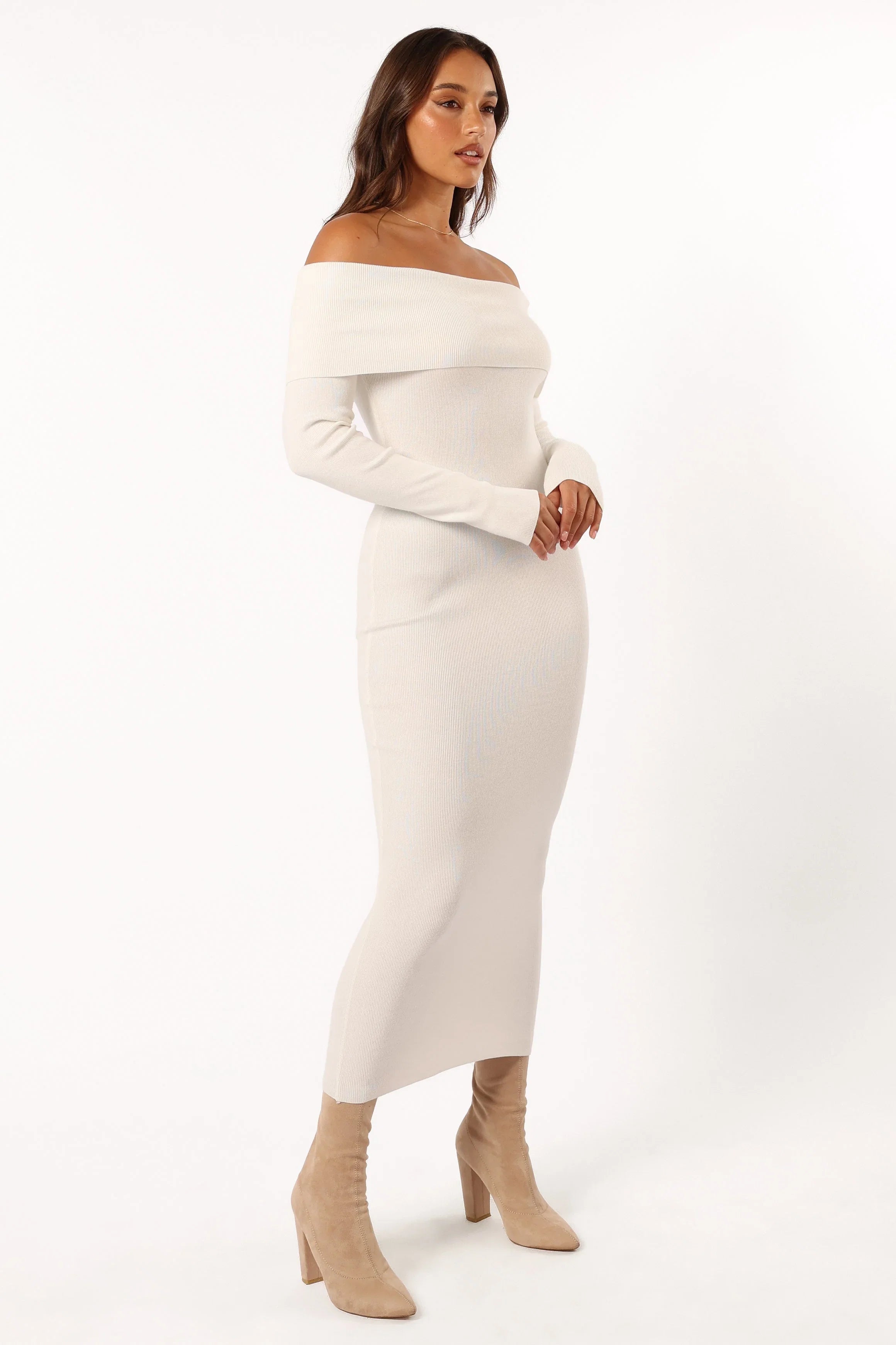 Archie Off the Shoulder Midi Dress White