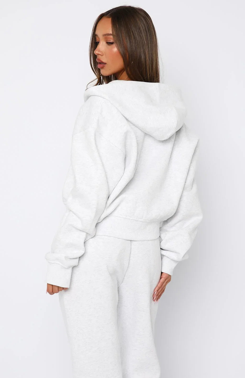 Cant Miss It Boxy Zip Front Hoodie Grey Marle Rose Gold