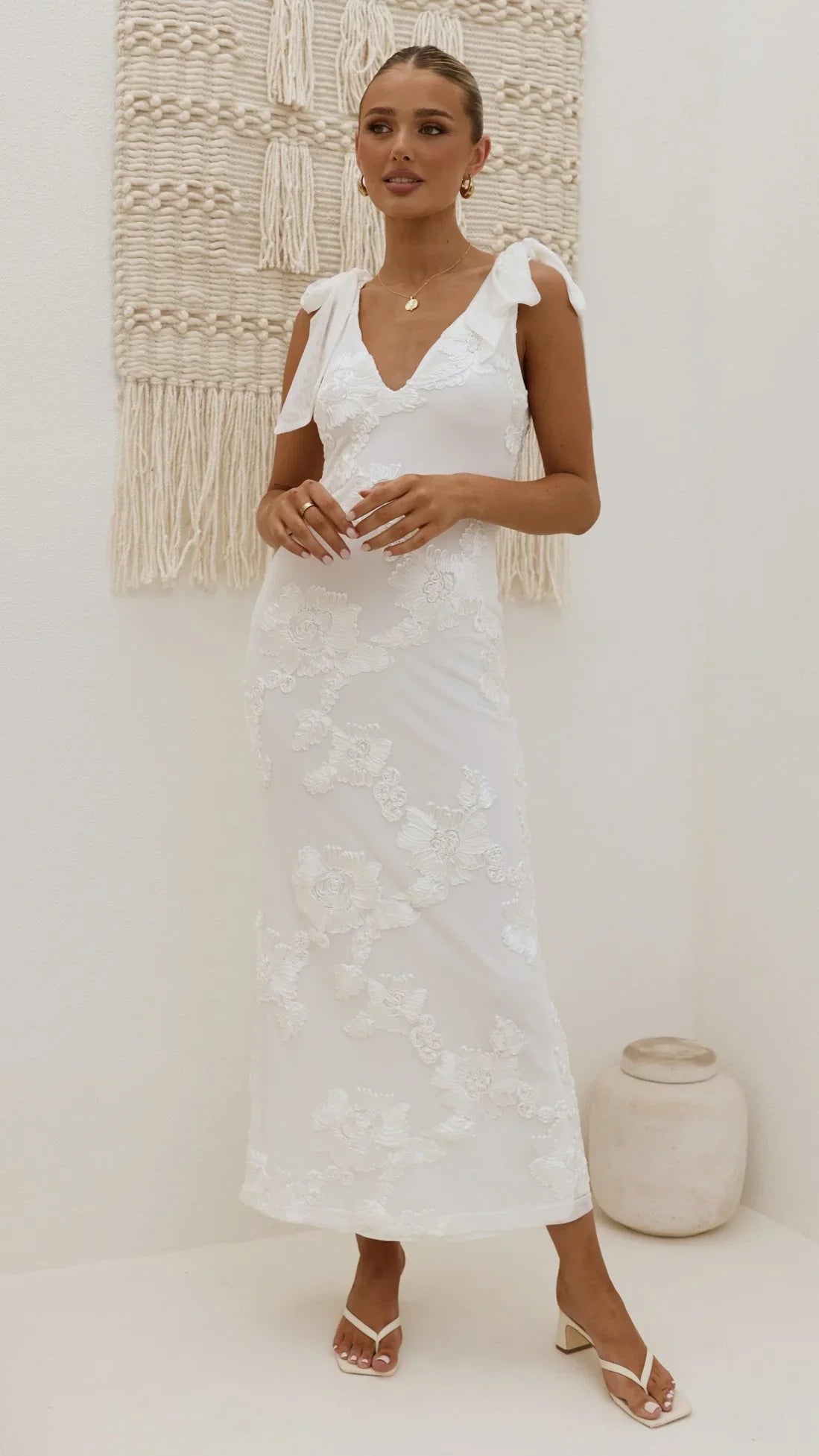 Usha Tie Strap Maxi Dress White