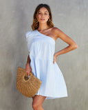 Washington Cotton One Shoulder Pocketed Mini Dress