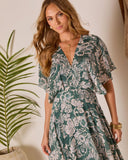 Blue Lagoon Abstract Kimono Sleeve Maxi Dress