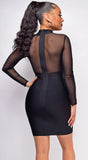 Luella Black Bandage Mesh Long Sleeves Stud Dress