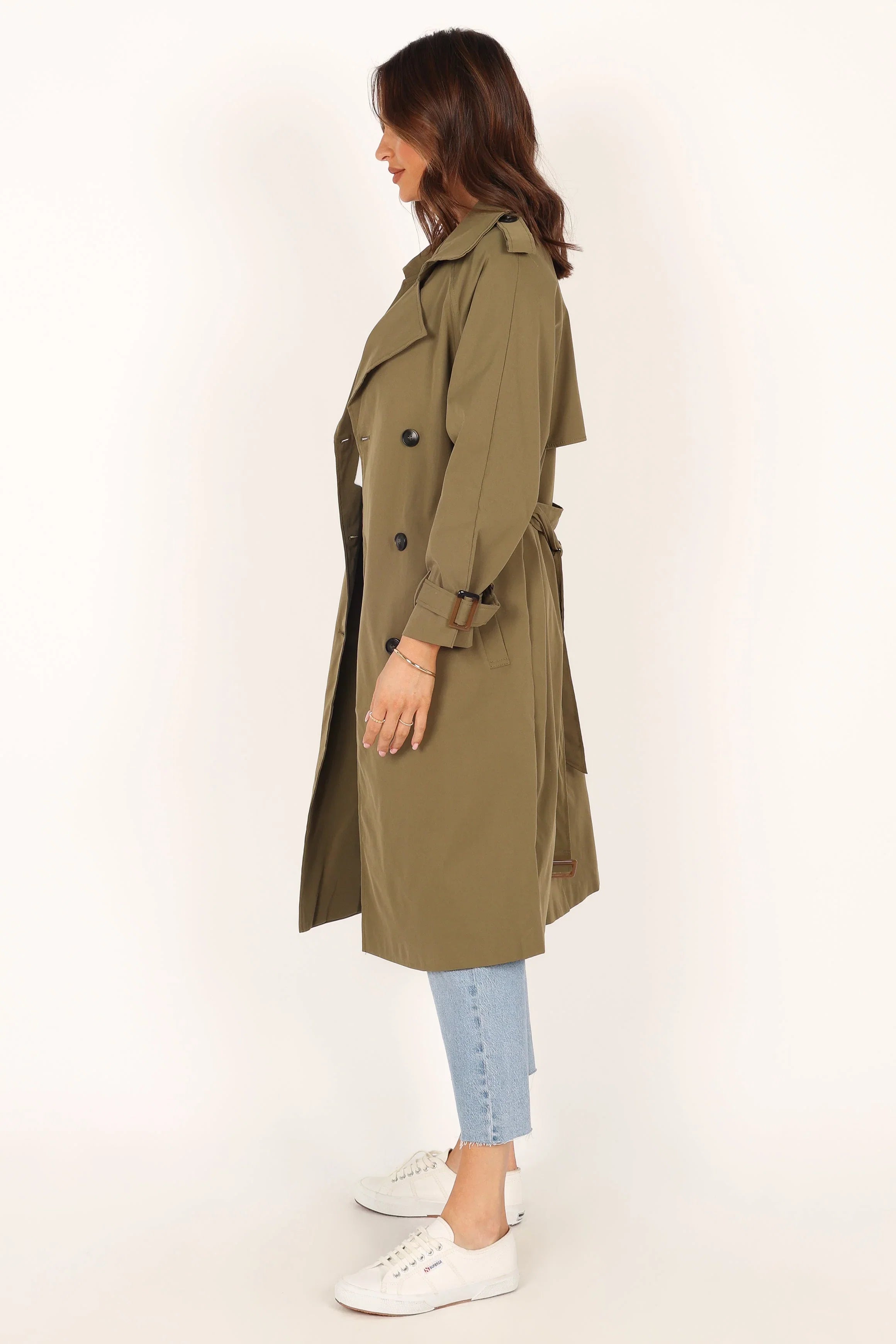 Trina Button Front Trench Coat Olive