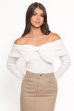 Helene Bow Off Shoulder Knit Sweater Ivory