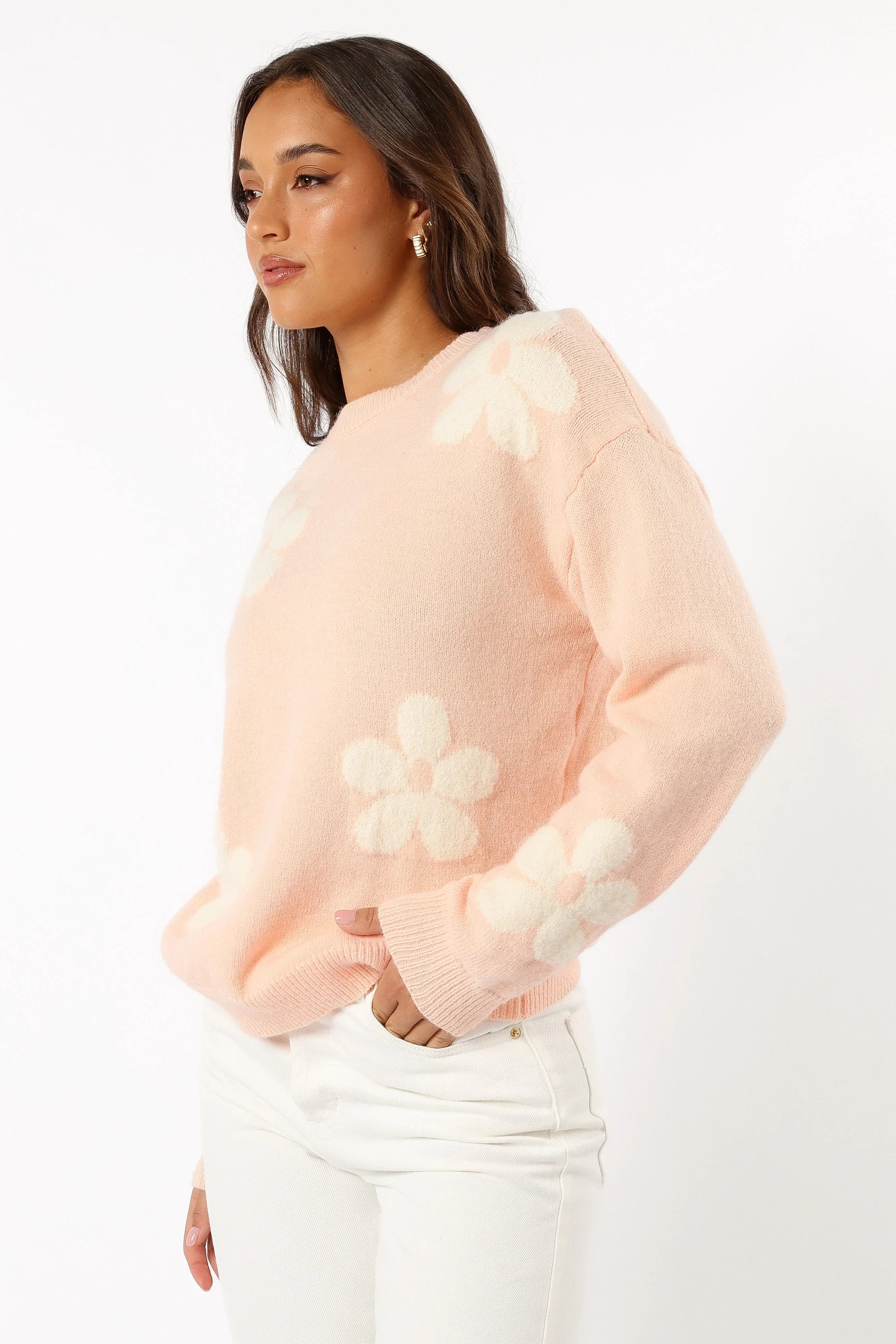 Charlie Flower Knit Sweater Pink