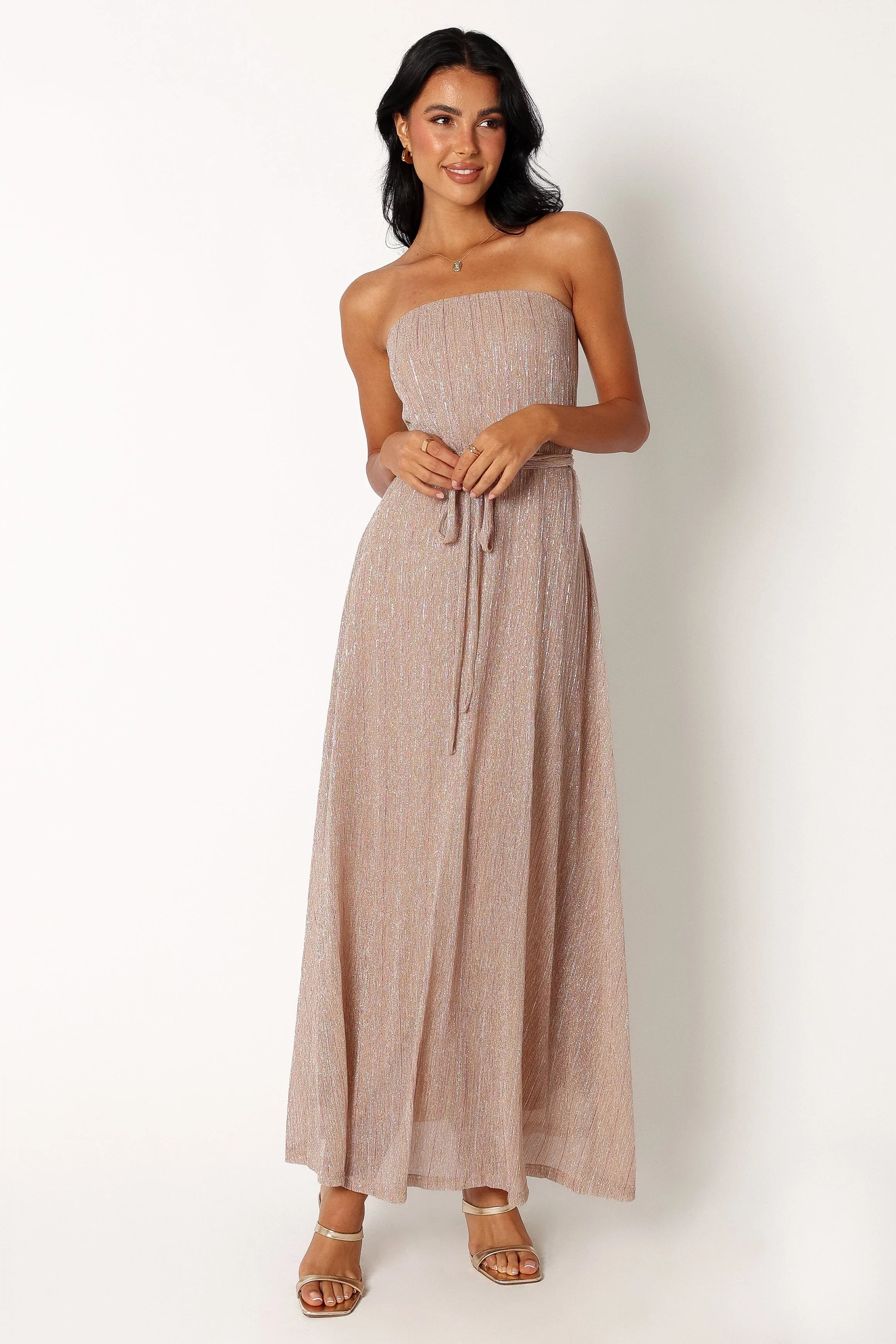 Farley Strapless Maxi Dress Rose Gold Stripe