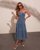 Jaclyne Strapless Tiered Chambray Maxi Dress