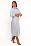 Caprice Long Sleeve Button Down Maxi Dress Blue Stripe