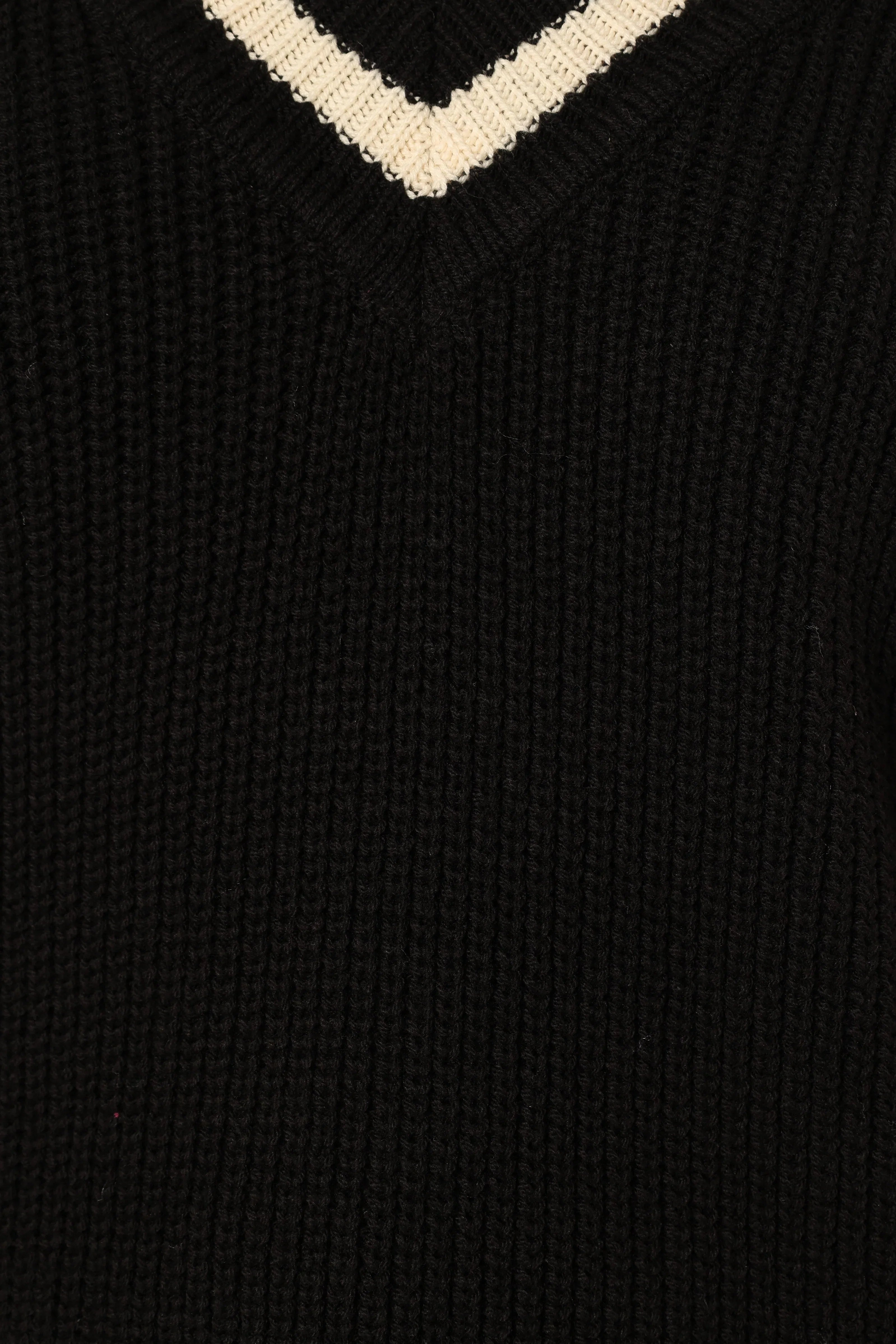 Dominique Contrast Vneck Knit Sweater Black Cream