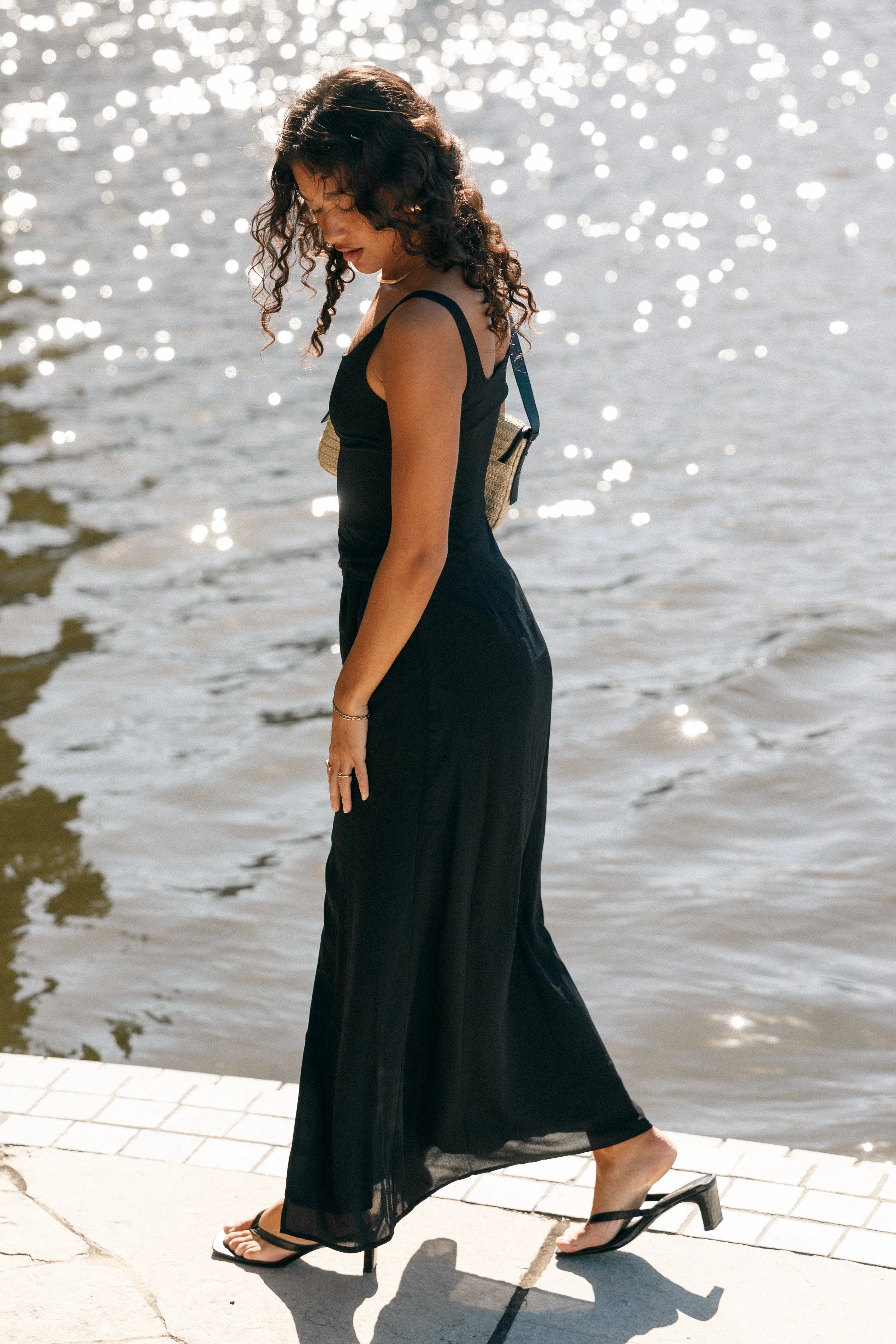 Nadea Faux Wrap Maxi Dress Black