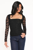 Skyler Square Neck Stretch Lace Top Black