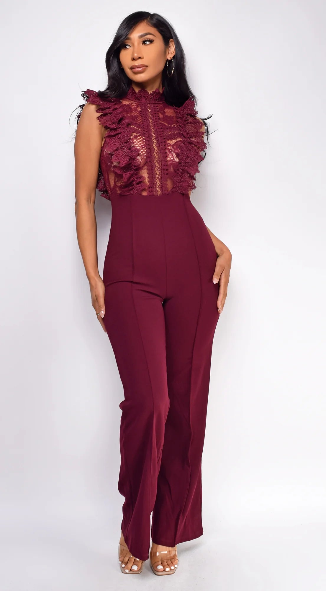 Vanna Crochet Flared leg Jumpsuit Wine