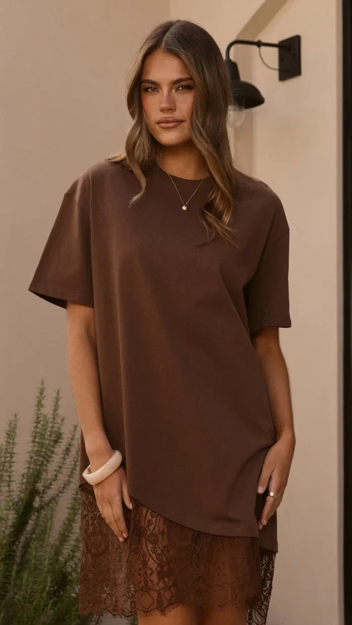 Avei Lace T Shirt Mini Dress Chocolate