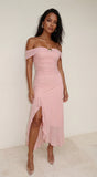 Calie Off Shoulder Mesh Maxi Dress Pink