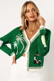 Golf Embroidered Patch Button Front Cardigan Field Green
