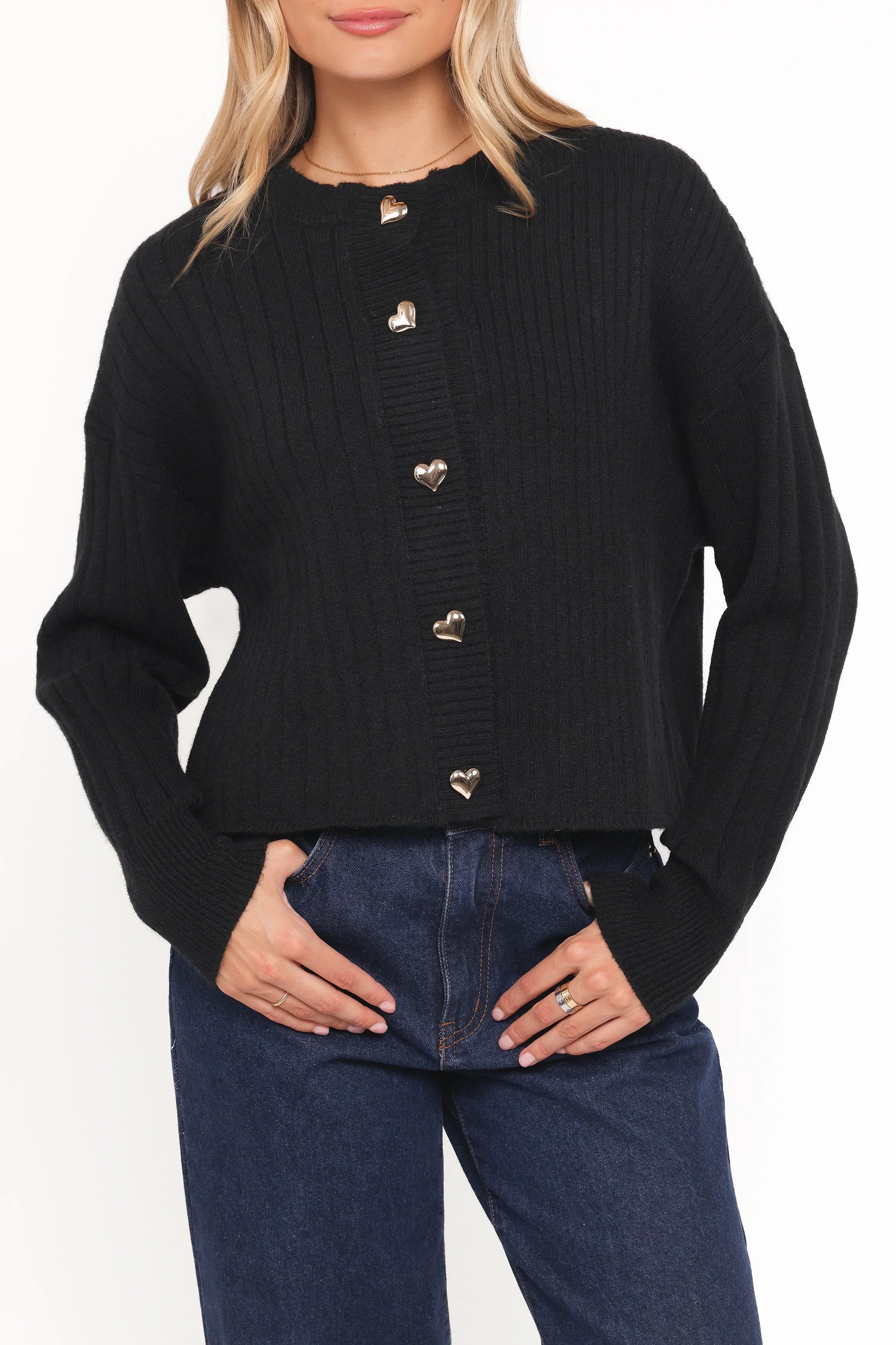 Loulani Heart Button Cardigan Black