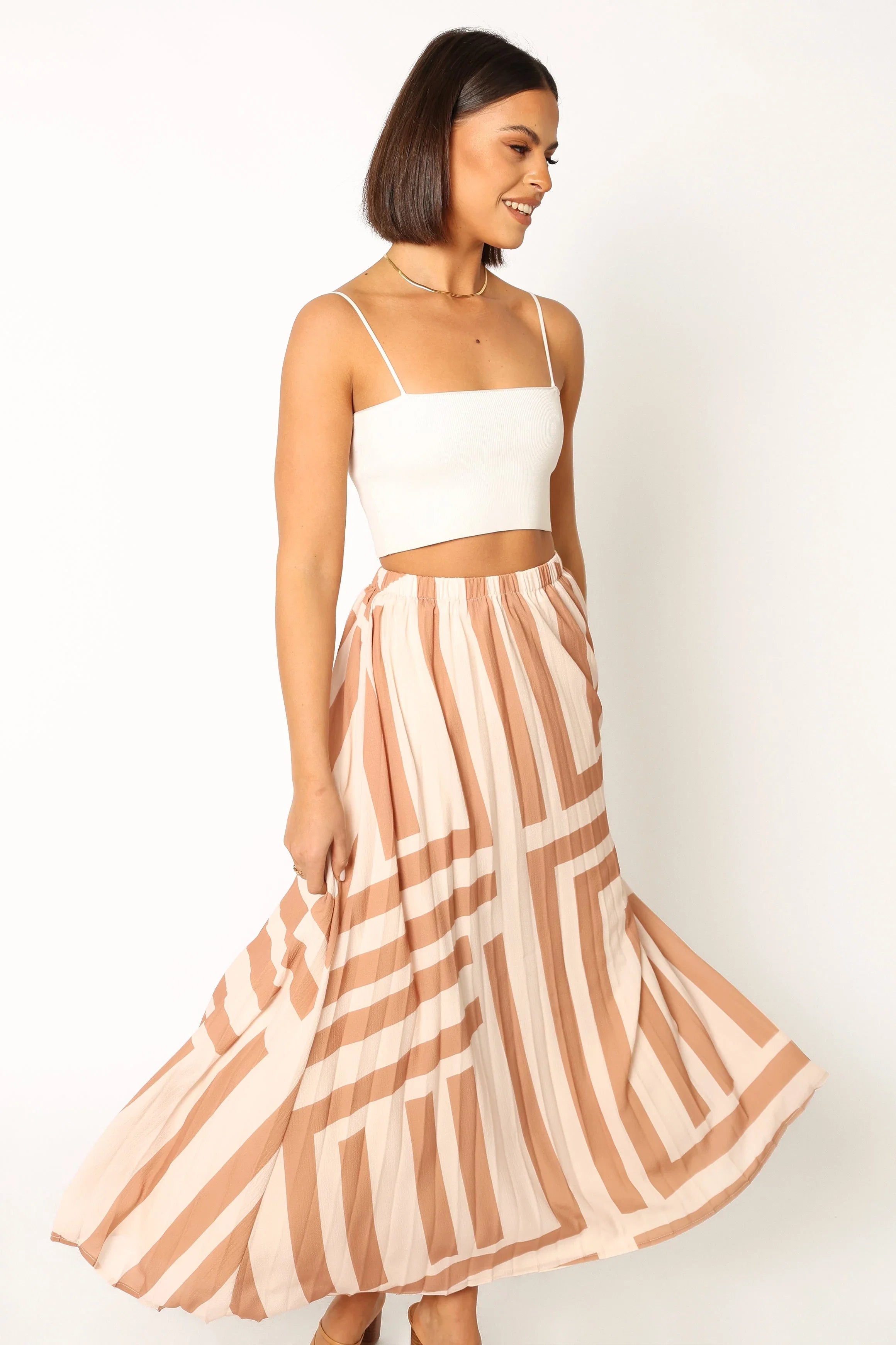 Elke Pleat Midi Skirt Tan
