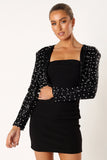 Monica All Over Pearl Crop Jacket Black
