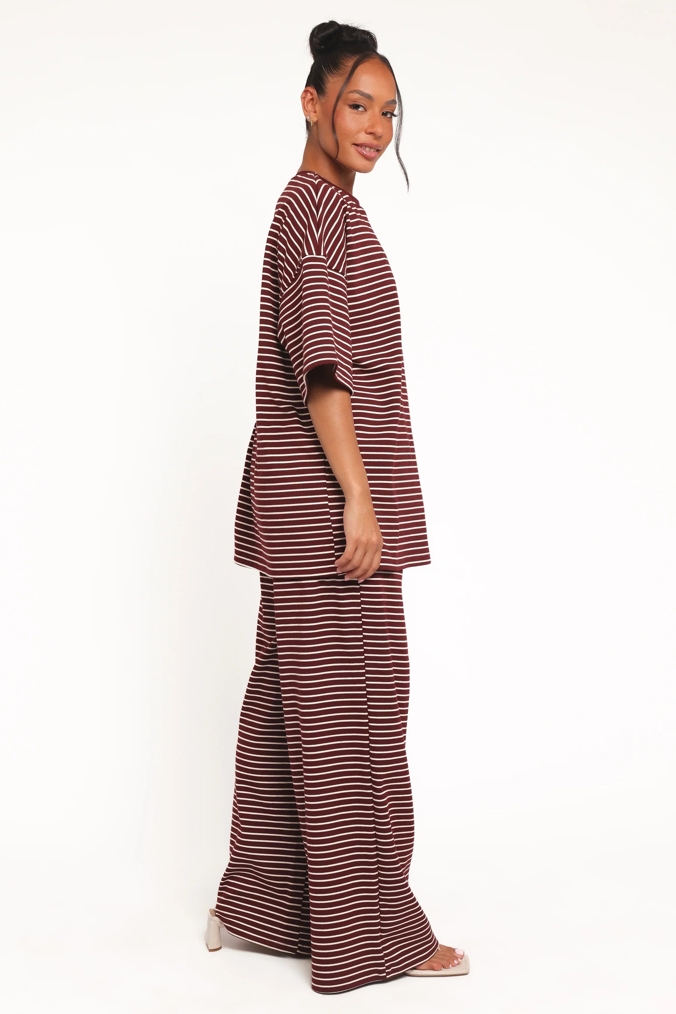 Wilda Knit Pant Burgundy Cream Stripe