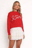 Love Embroidered Knit Sweater Red
