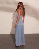 Breya Belted Denim Halter Neck Jumpsuit