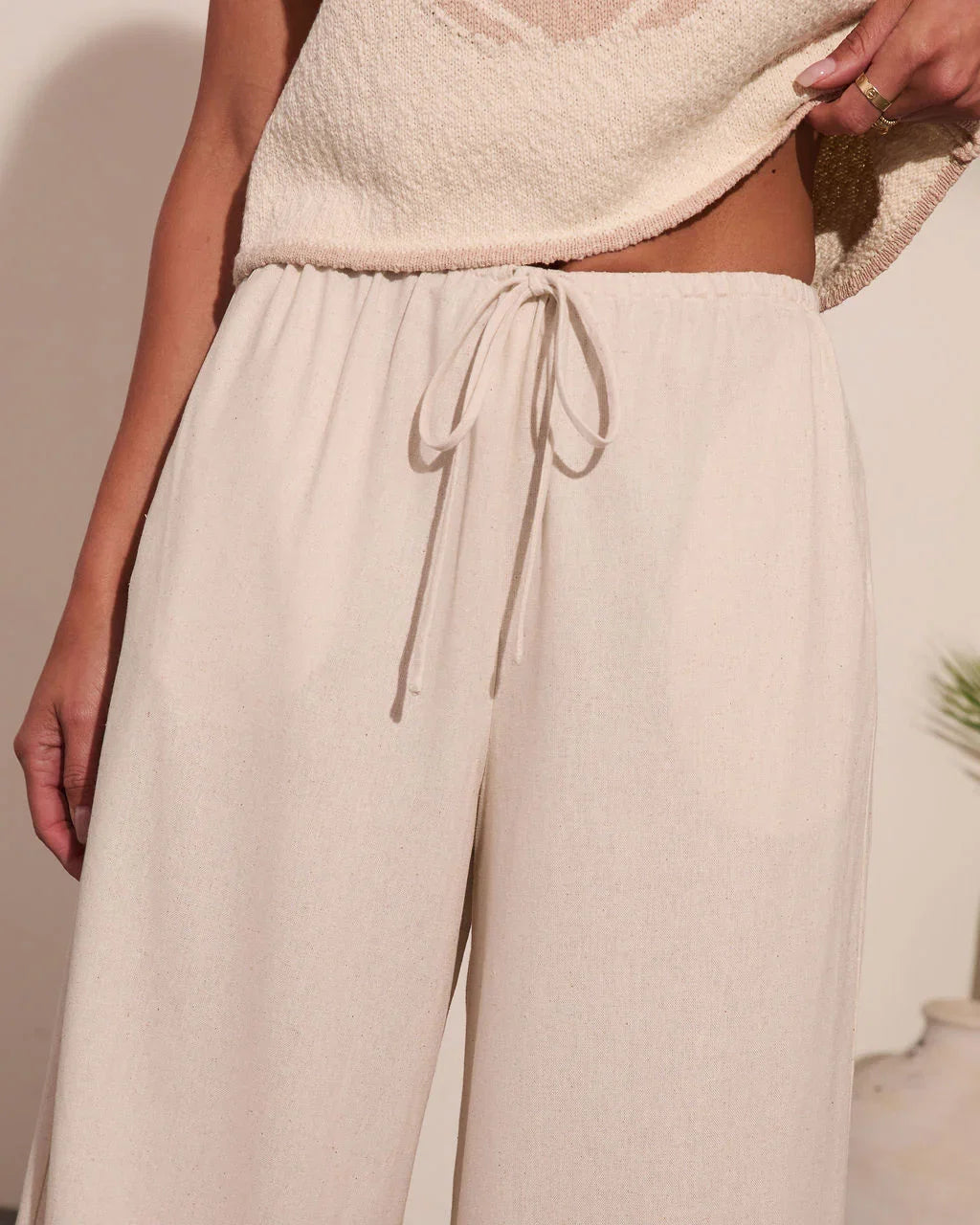 Loriela Drawstring Wide Leg Linen Blend Pants