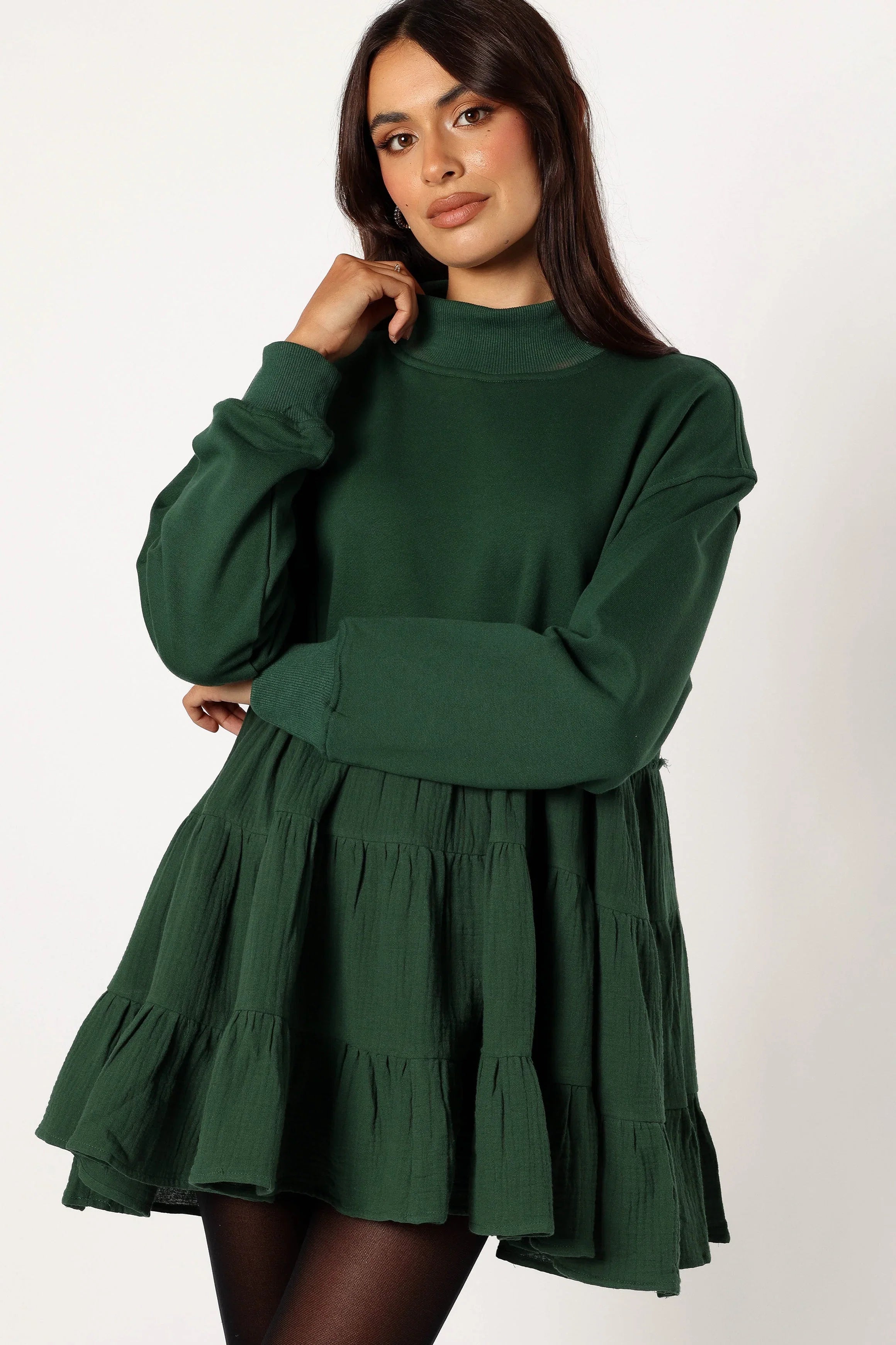 Minia Long Sleeve Mini Dress Hunter Green