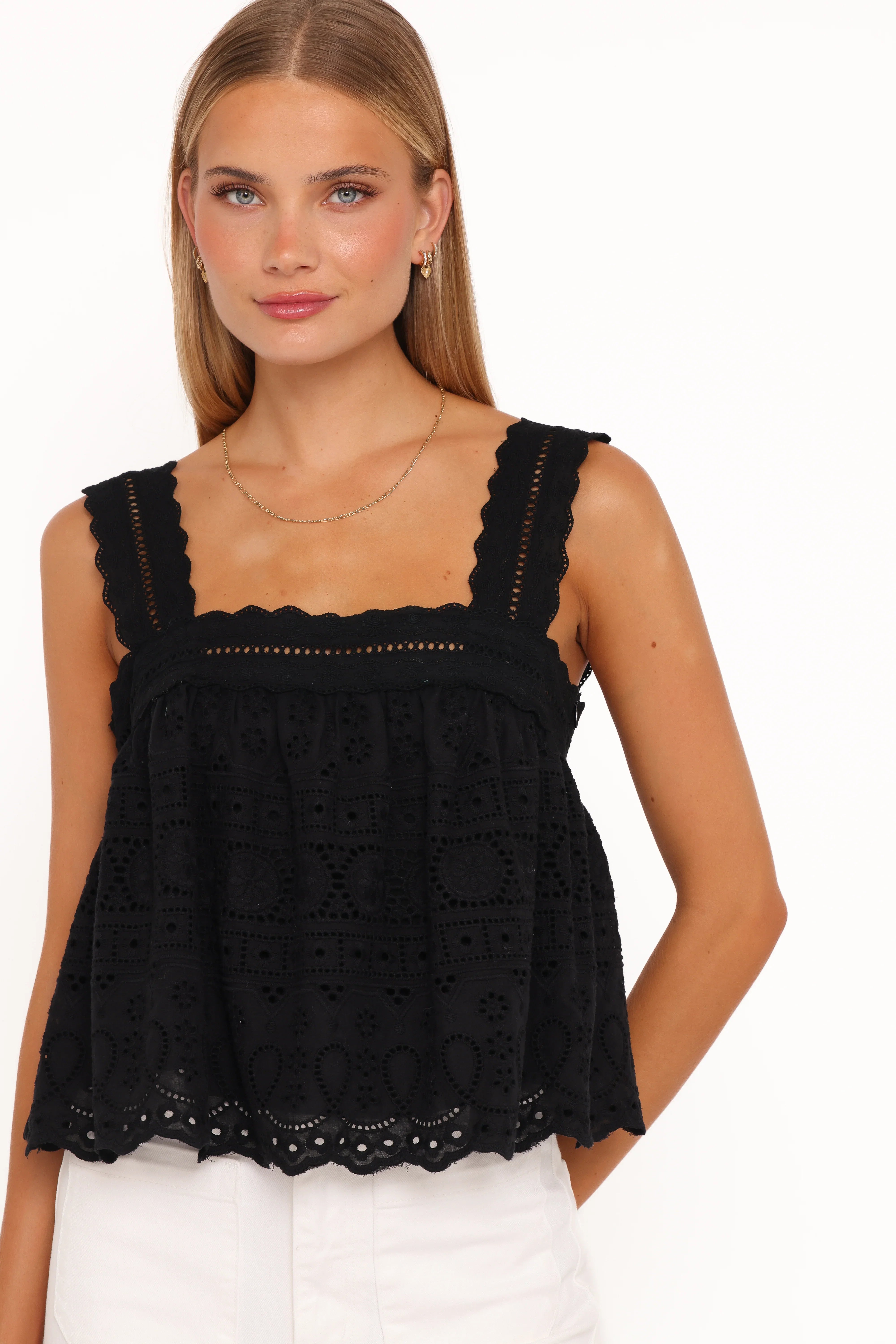 Aideen Eyelet Top Black