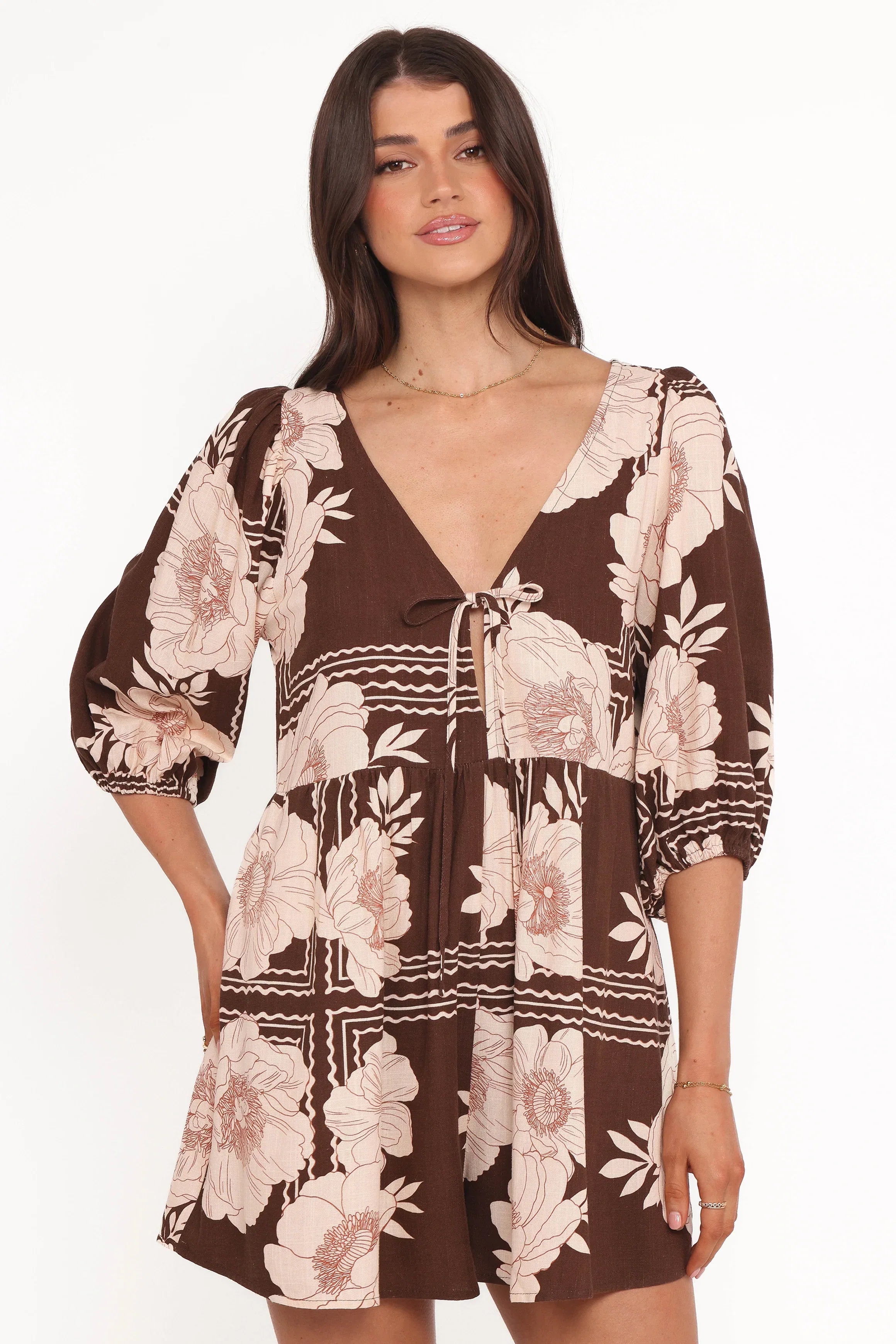 Henley Romper Brown Floral