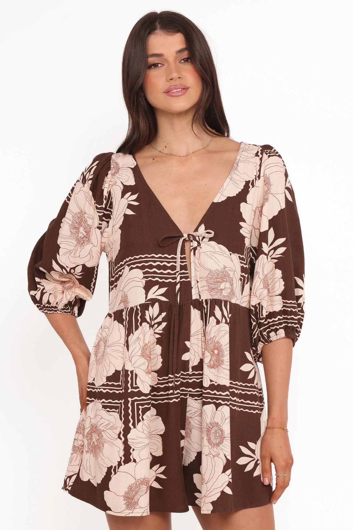 Henley Romper Brown Floral