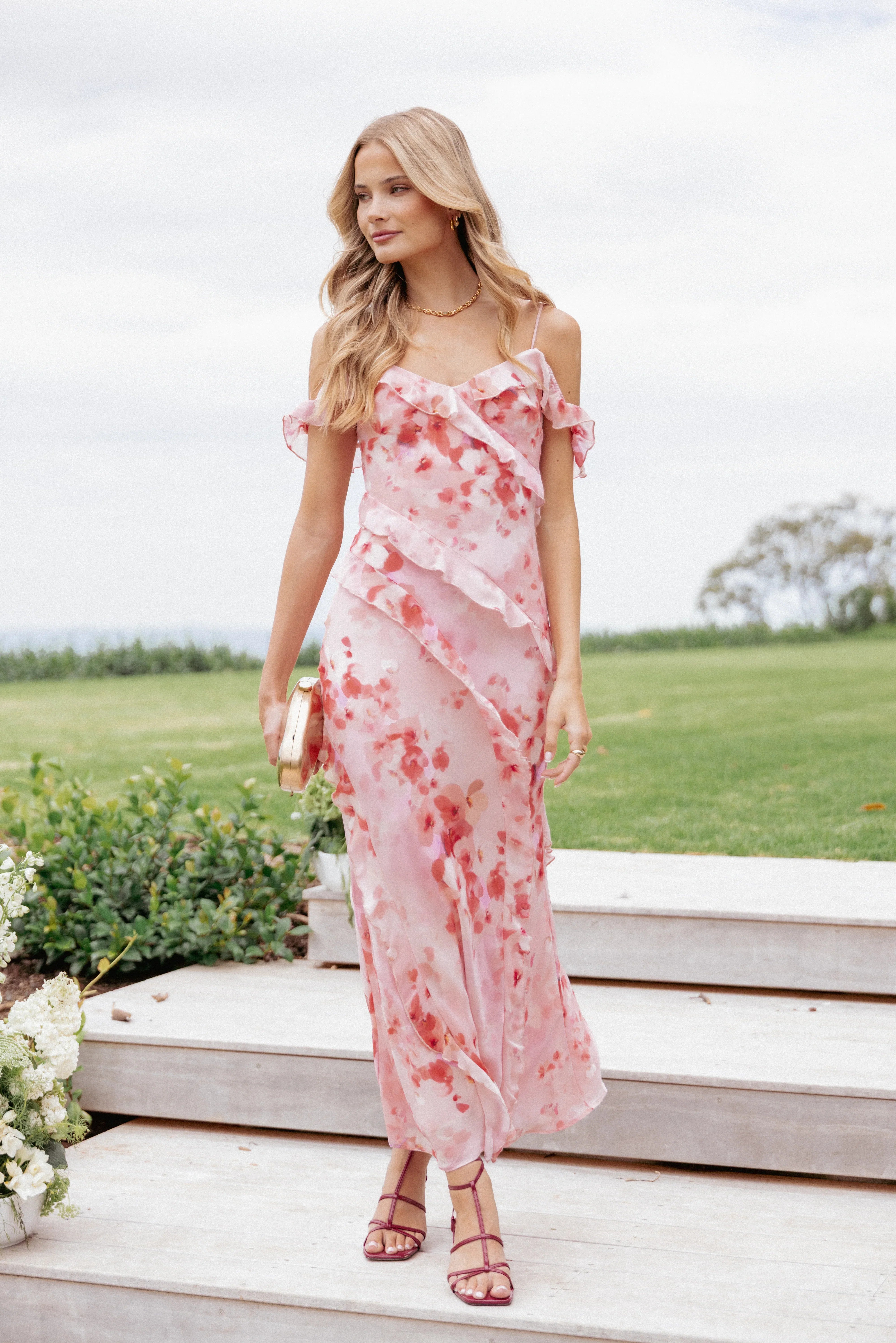 Alexia Off Shoulder Maxi Dress Pink Floral